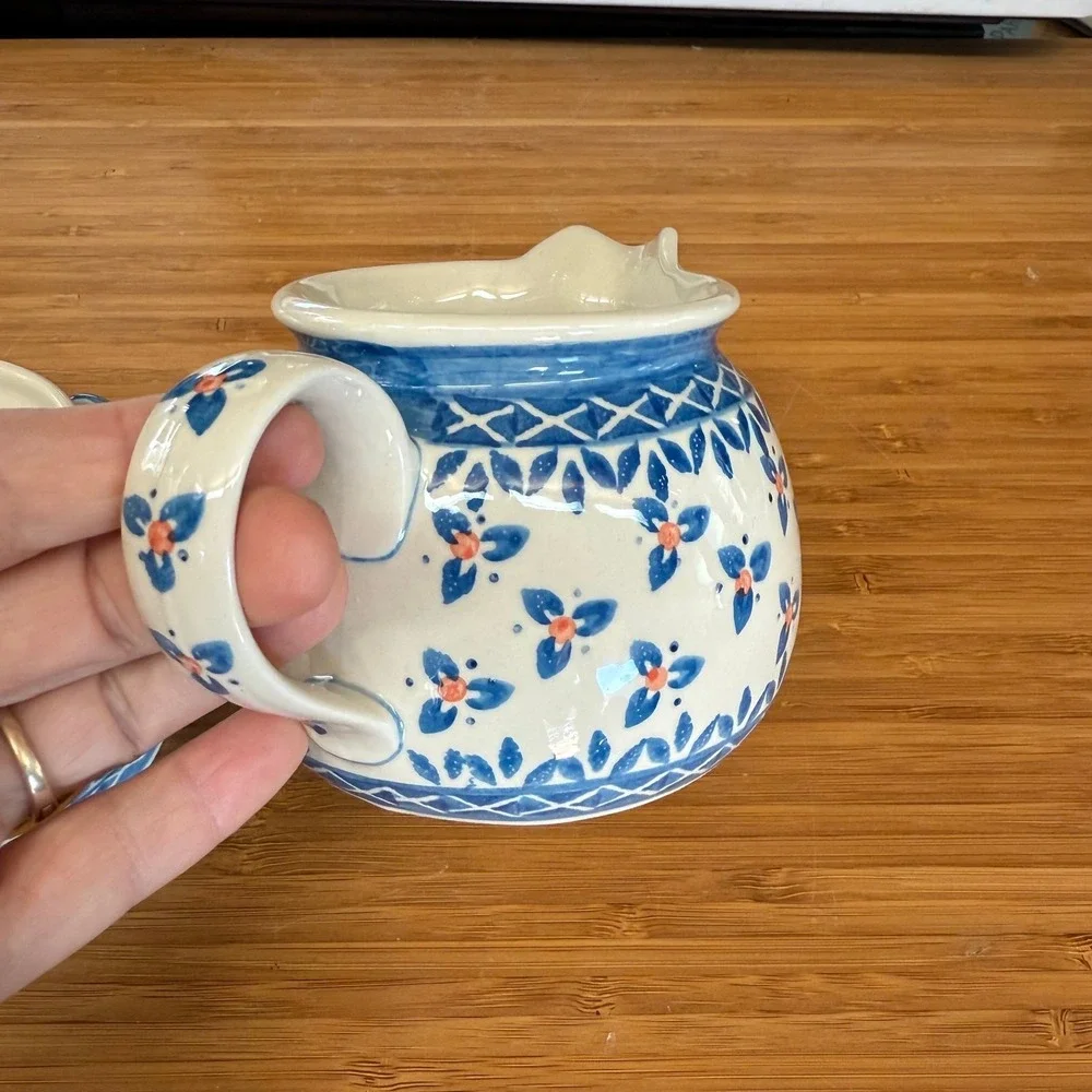 WIZA Boleslawiec Polish Pottery Cream Pitcher + Open‎ Bowl Flawless Condition
